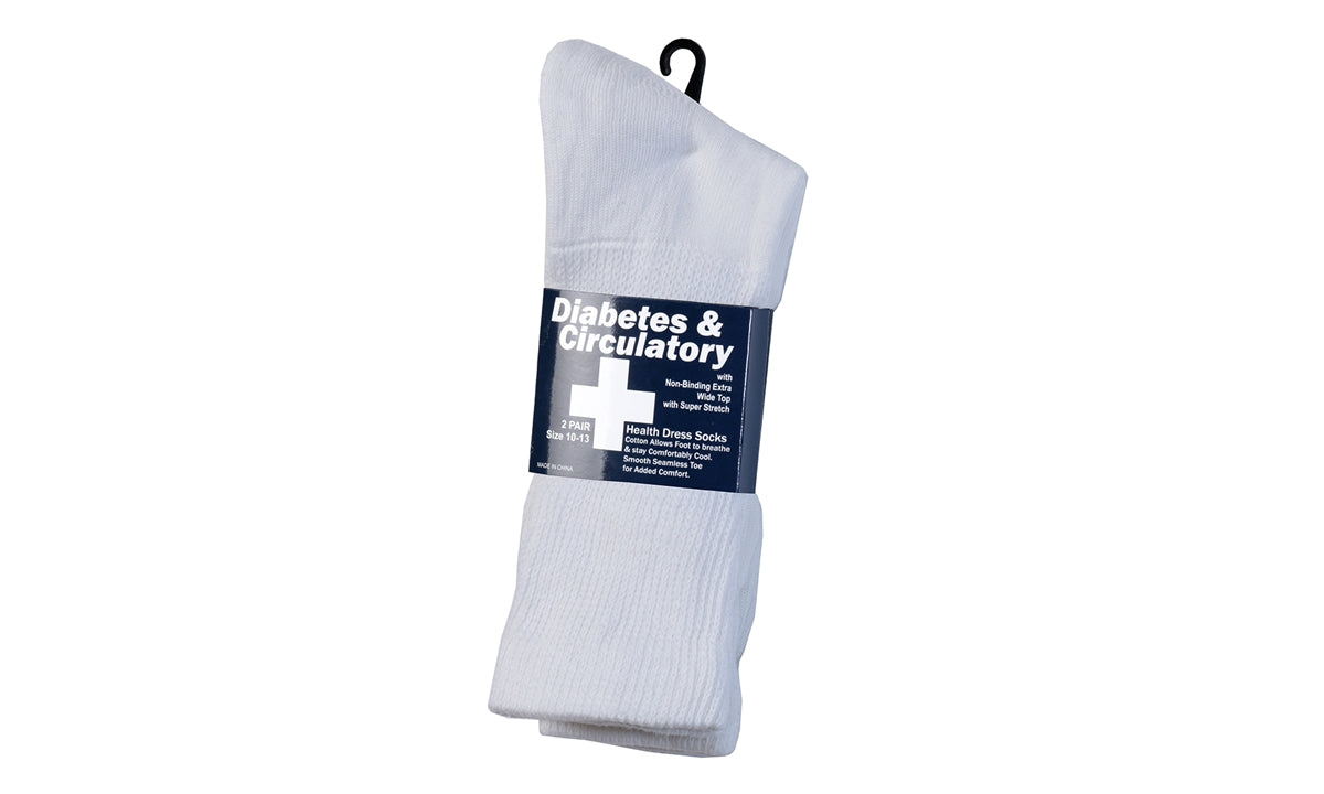 Men's White Diabetic Dress Socks 2-Pair Pack White