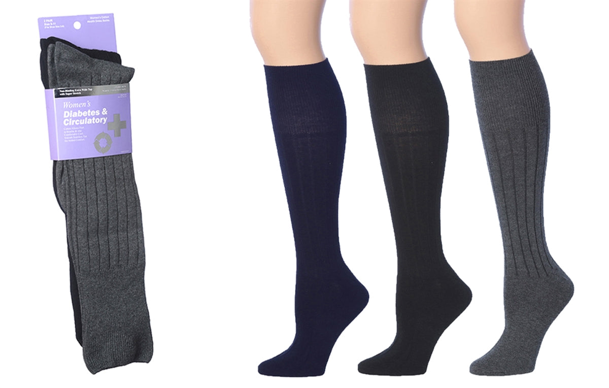 Women's Diabetic & Circulatory Cotton Health Dress Socks 2-Pair Pack Grey