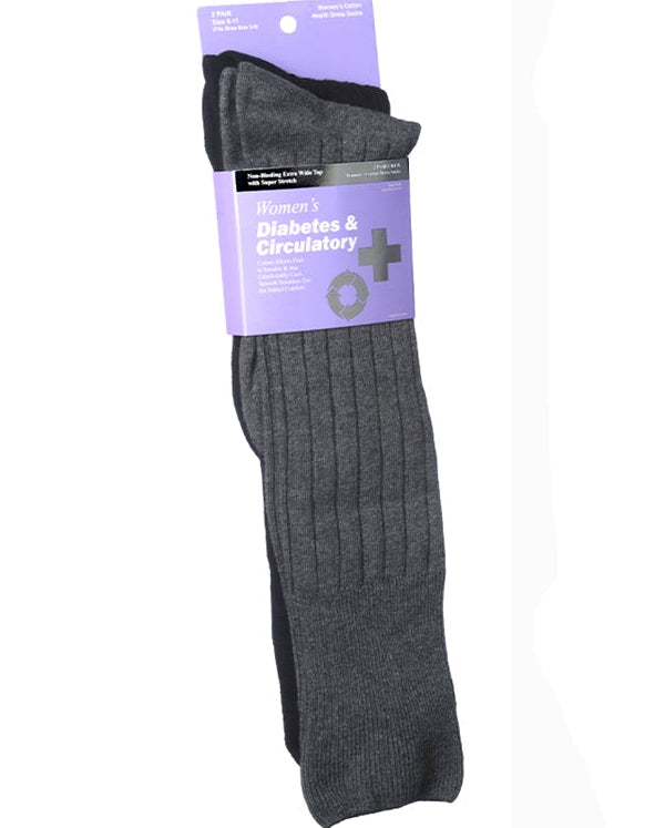 Women's Diabetic & Circulatory Cotton Health Dress Socks 2-Pair Pack Grey