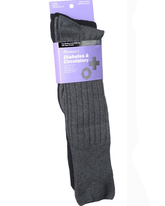 Women's Diabetic & Circulatory Cotton Health Dress Socks 2-Pair Pack Grey