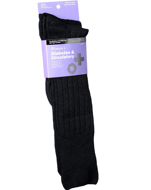 Women's Diabetic & Circulatory Cotton Health Dress Socks 2-Pair Pack Black