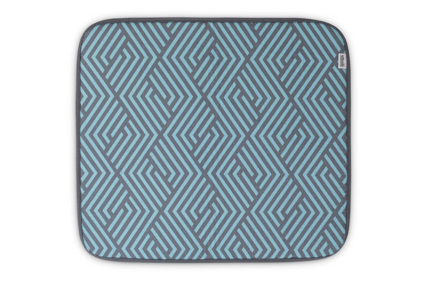 Labyrinth Dish Drying Mat Aqua / Grey
