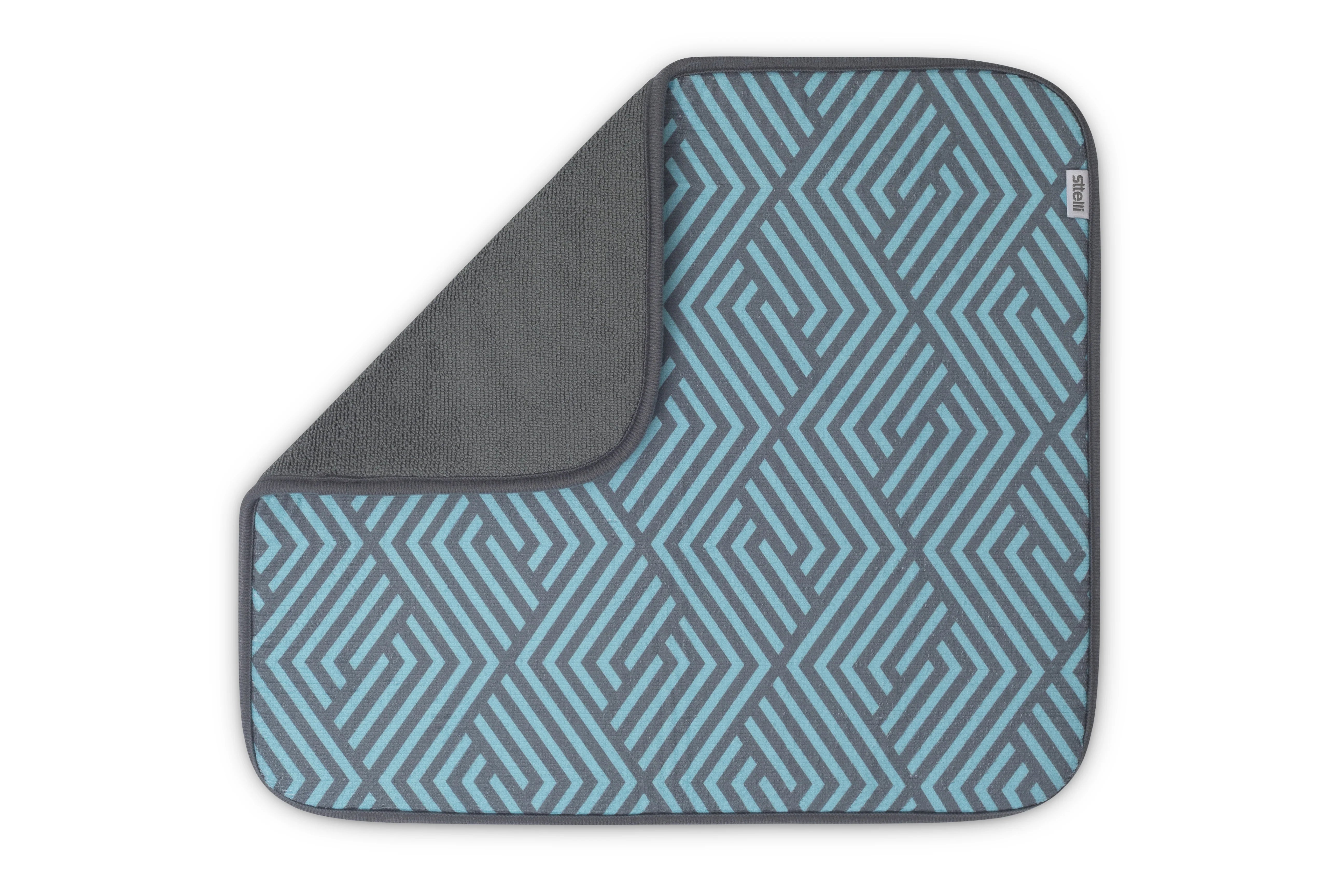 Labyrinth Dish Drying Mat Aqua / Grey
