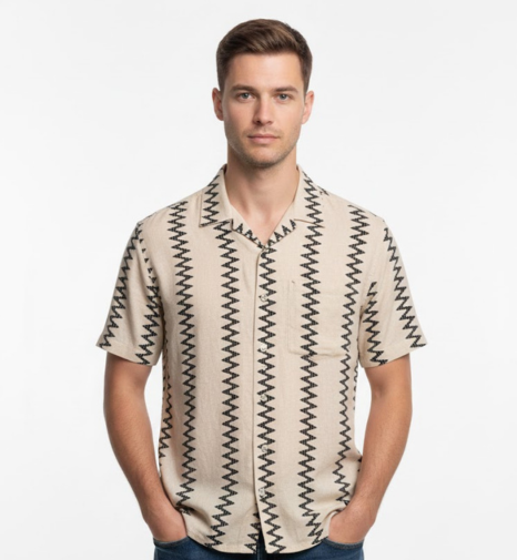 Shirt Men with Cream Print - Zeox