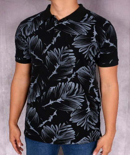 Polo Caballero Negro con Flores