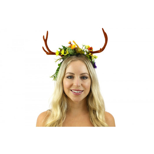 Brown Antler Headband w/ Flowers