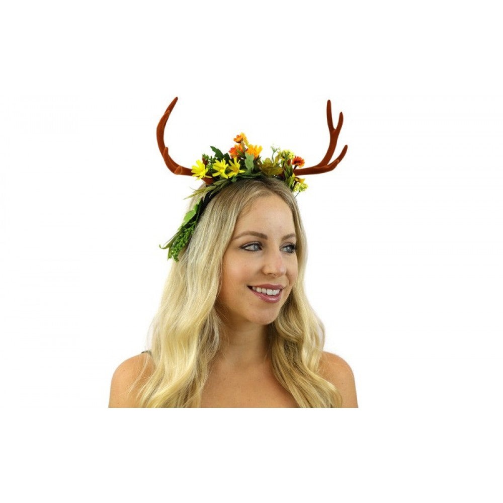 Brown Antler Headband w/ Flowers
