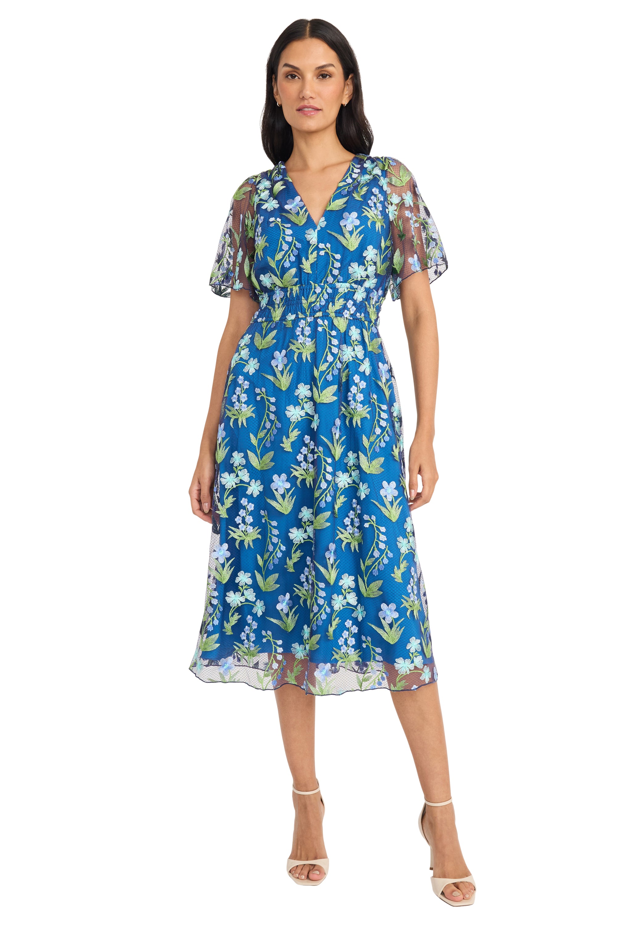 Dress Blue / Green in Flowers - Maggy London