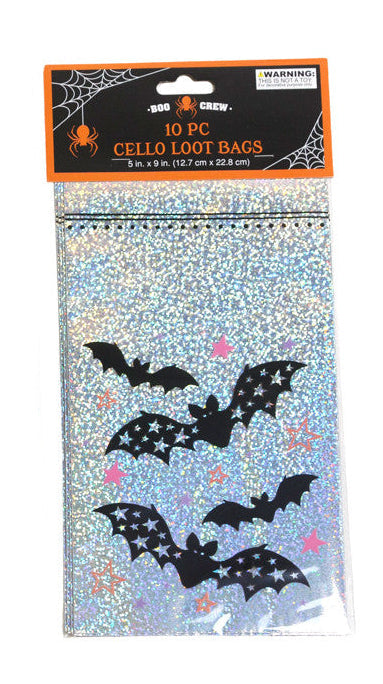 Loot Bag Cello Halloween Hologram 10ct 5X9in No Gusset BAT
