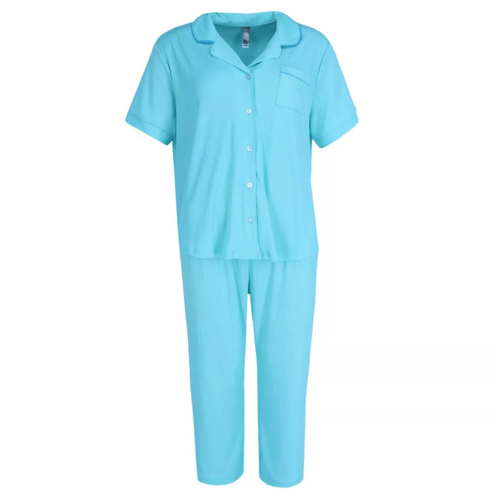 Notch Ribbed Pj Set Teal