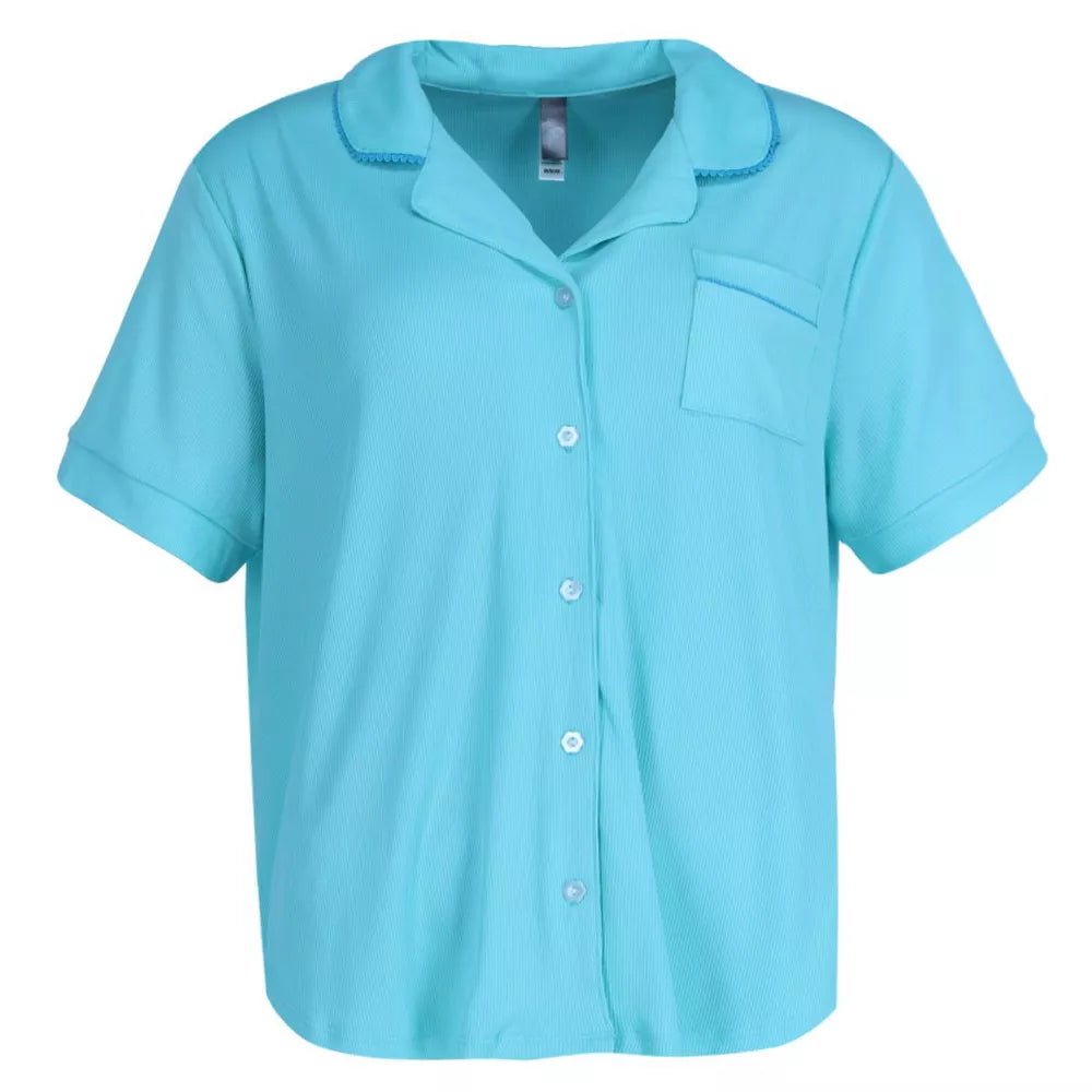 Notch Ribbed Pj Set Teal
