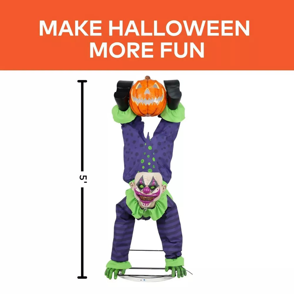 5 FT Animated Light-Up Upside-Down Clown with Jack-O'-Lantern Halloween Decoration