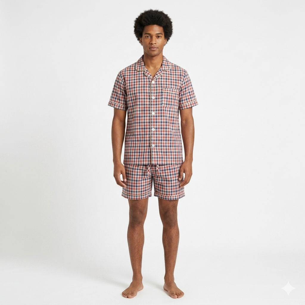 Men´s Pajama Short Sleeve w/ short pant Red Multicolor