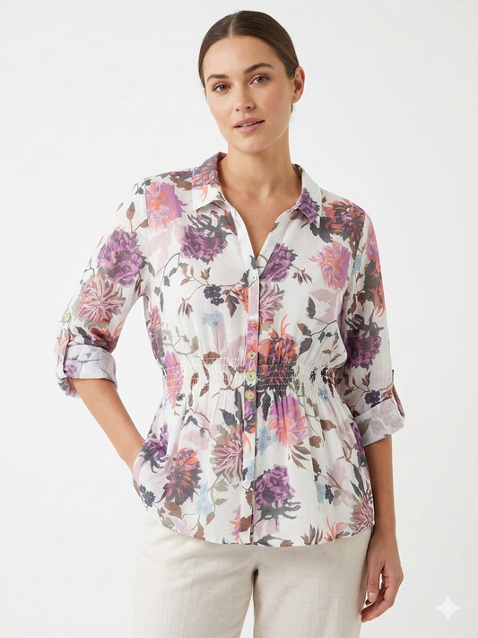 Roll Tab Button Waist Ivory Lavender