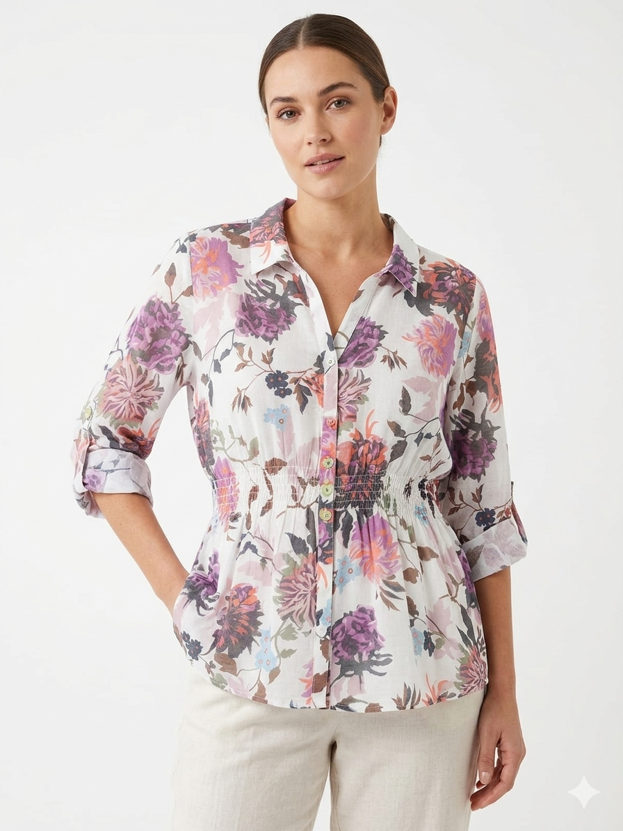 Roll Tab Button Waist Ivory Lavender