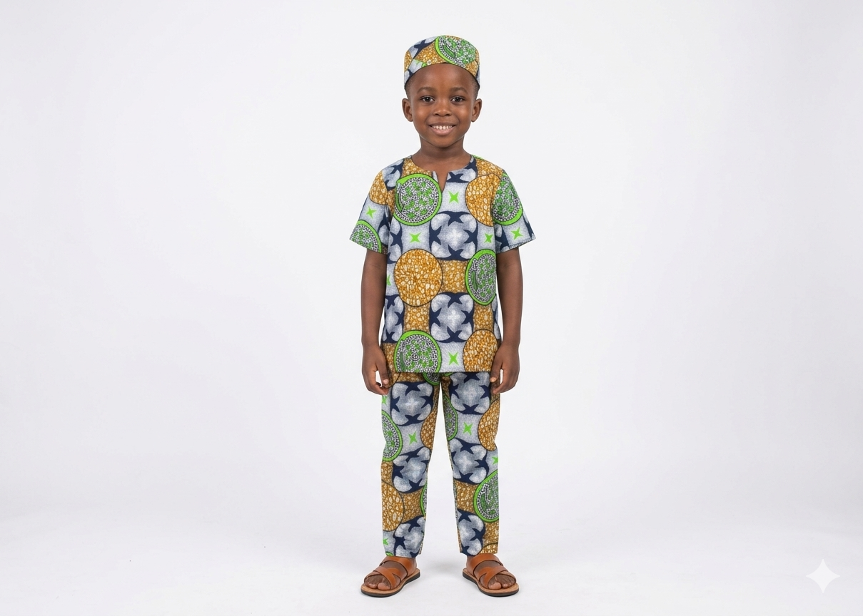 Conjunto Niño Verde-Negro-Mostaza  (Etnia Negra)