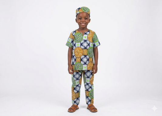 Conjunto Niño Verde-Negro-Mostaza  (Etnia Negra)