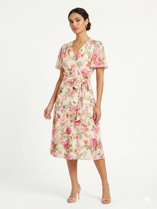 Dress Flutter Ivory/Coral/Pink - Shelby & Palmer