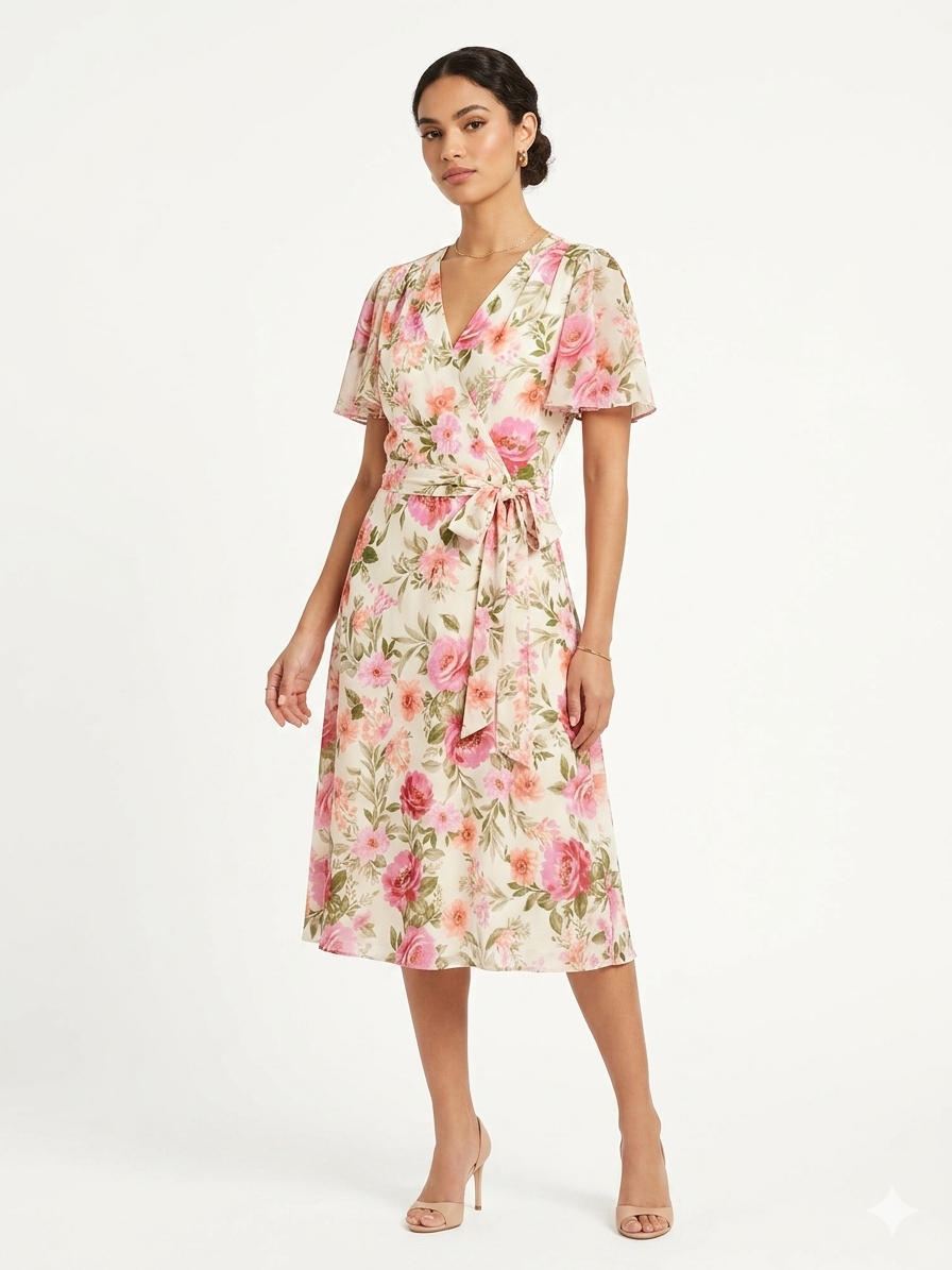 Dress Flutter Ivory/Coral/Pink - Shelby & Palmer