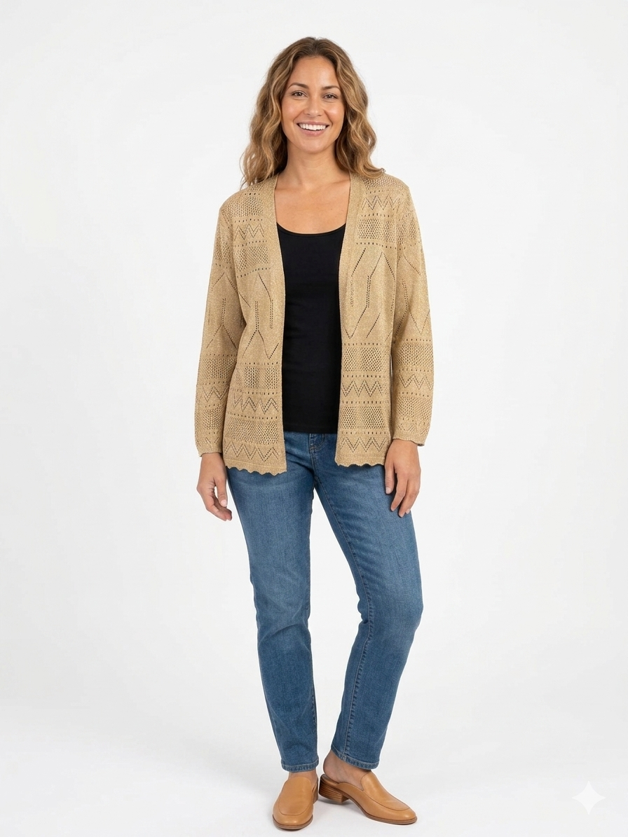 Sweater Pointelle Shrug Shimmer Carmel
