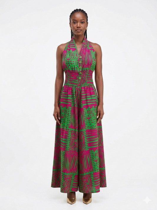 Jumpsuit Green Multi Color Print - Etnia Negra