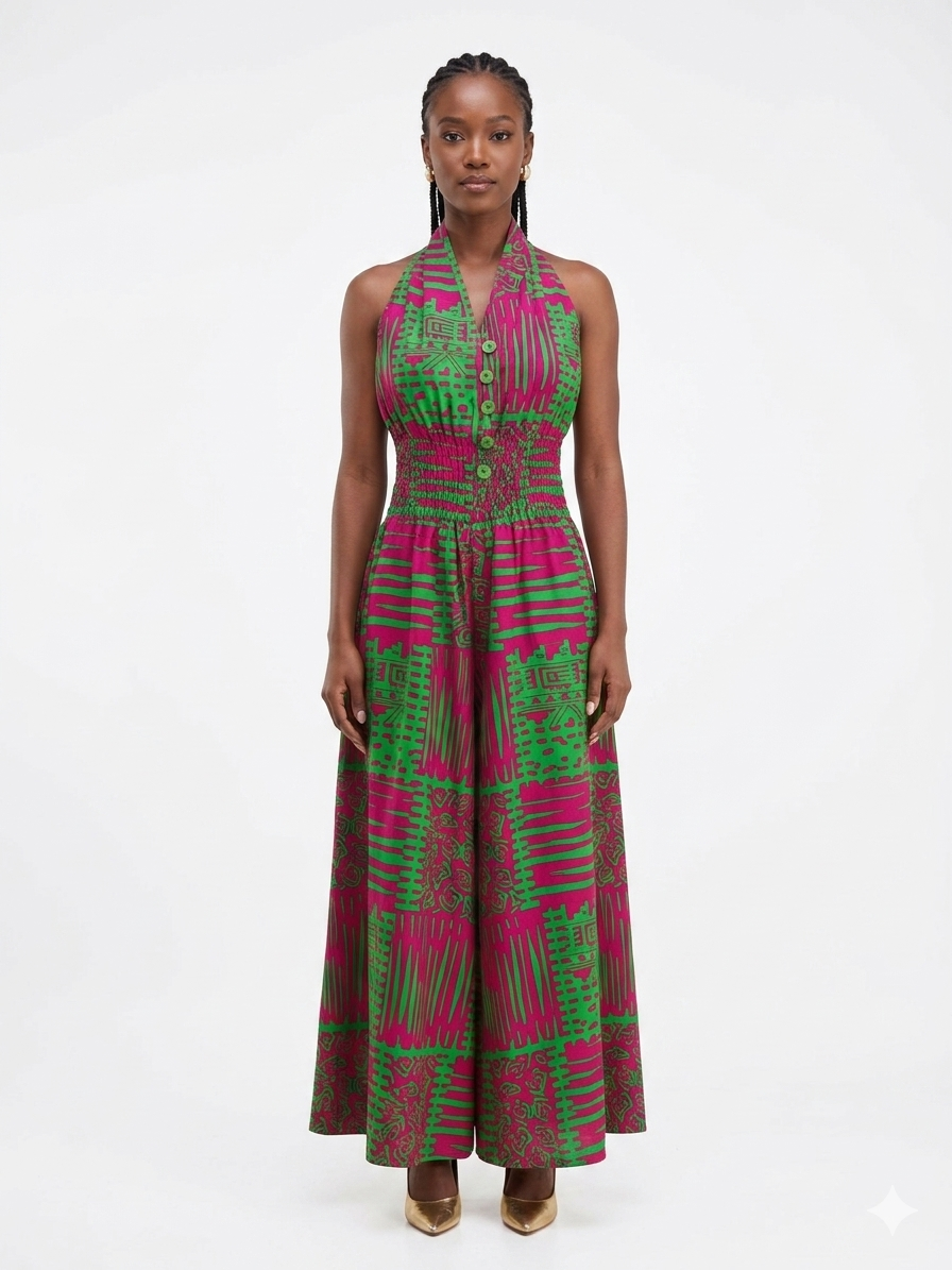 Jumpsuit Green Multi Color Print - Etnia Negra