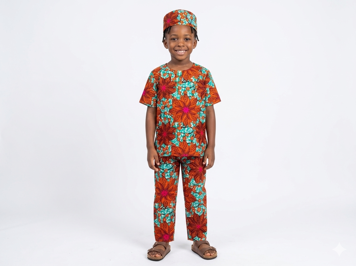 Conjunto Niño Flores Chocolate - Verde (Etnia Negra)
