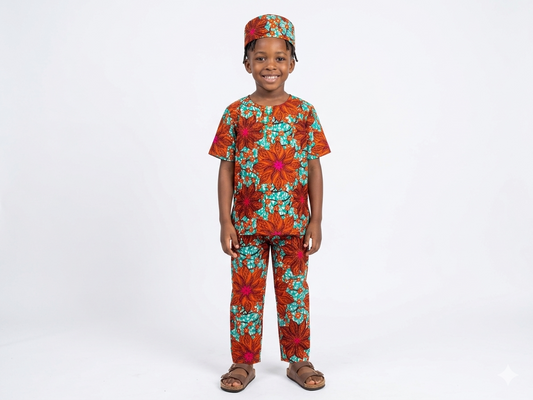 Conjunto Niño Flores Chocolate - Verde (Etnia Negra)