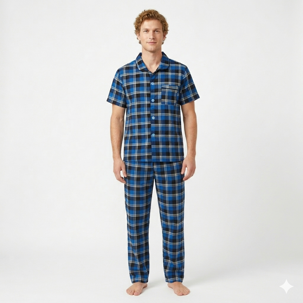 Men´s Pajama Short Sleeve w/ short pant Blue/Black Multicolor