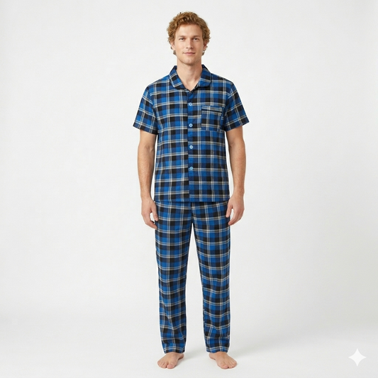 Men´s Pajama Short Sleeve w/ short pant Blue/Black Multicolor