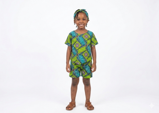 Conjunto Niña Verde-Turquesa-Negro (Etnia Negra)