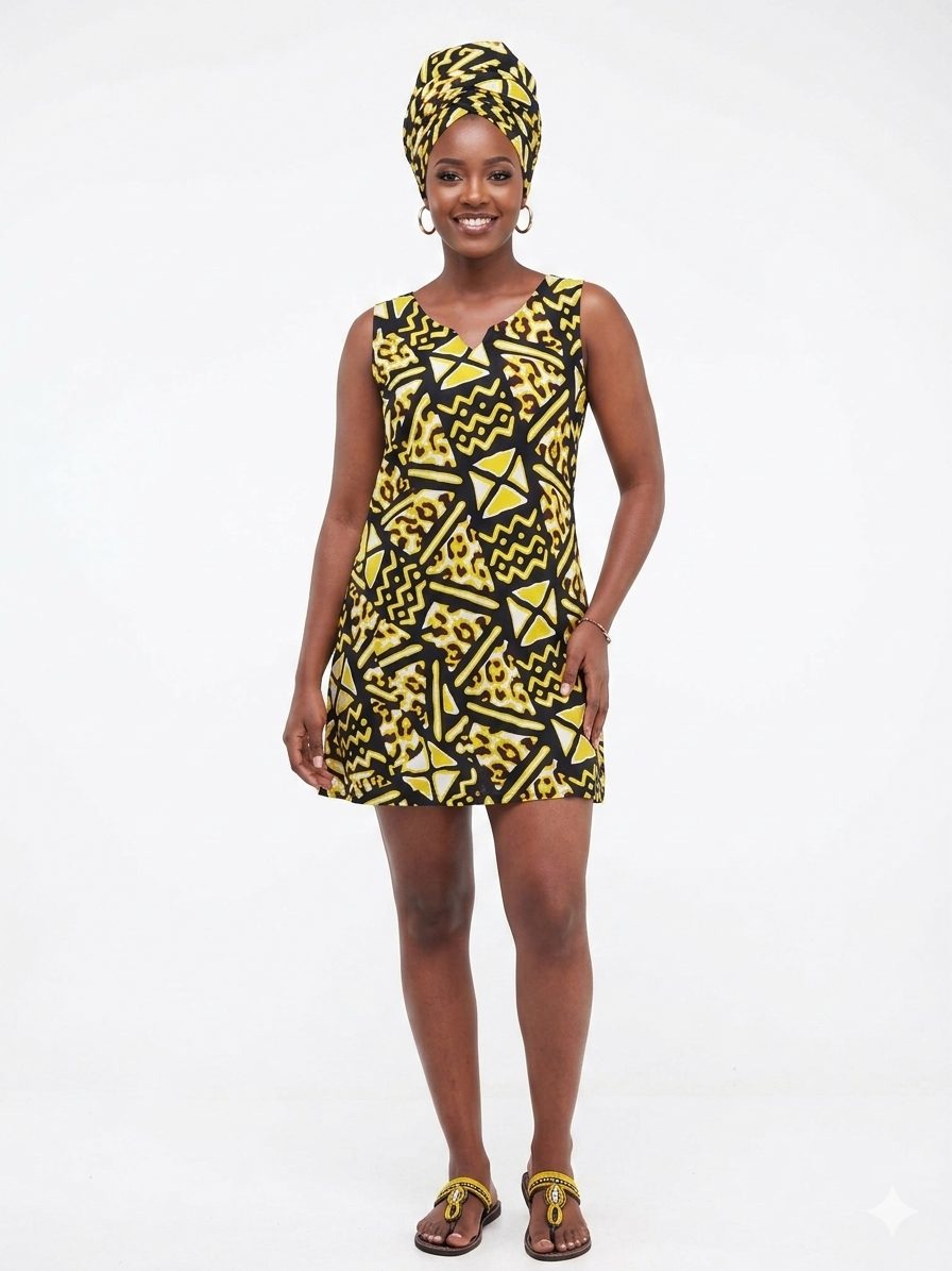 Tunic Short Black-Yellow Print  - Etnia Negra