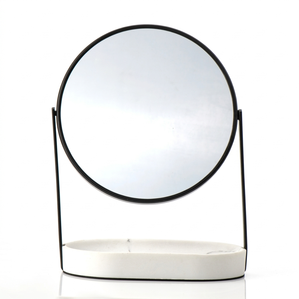 Matte Black - 8" Modern Marble 360 Rotation Tabletop Vanity Mirror 1X/5X