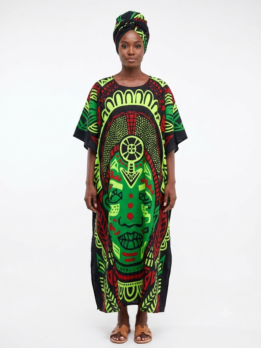 Kaftan Long  Green-Black  Print - Etnia Negra