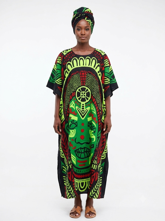 Kaftan Long  Green-Black  Print - Etnia Negra