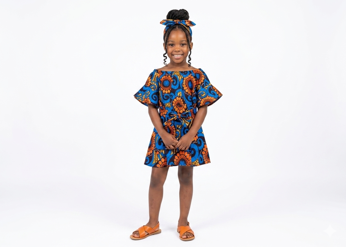 Vestido Niña Azul-Naranja (Etnia Negra)