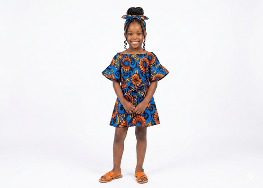 Vestido Niña Azul-Naranja (Etnia Negra)