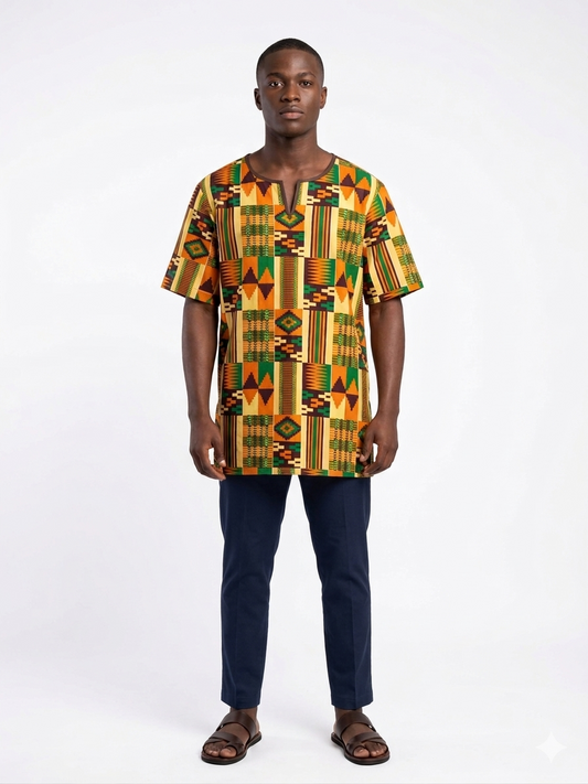 Camisa Caballero Chocolate/verde -  Etnia Negra