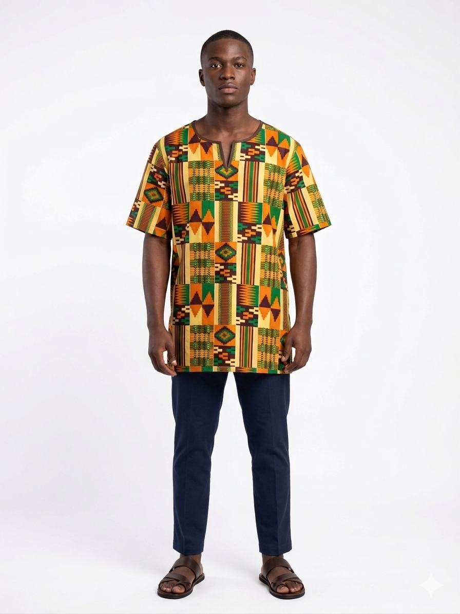 Camisa Caballero Chocolate/verde -  Etnia Negra