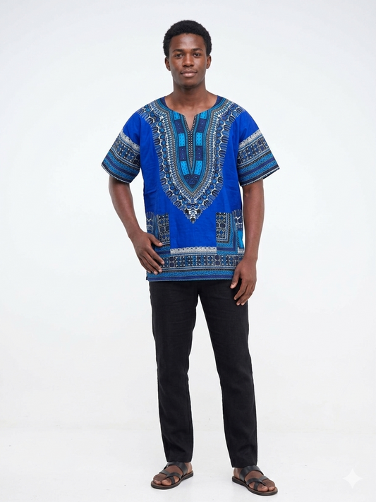 Men Cotton Dashiki Blue-Etnia Negra