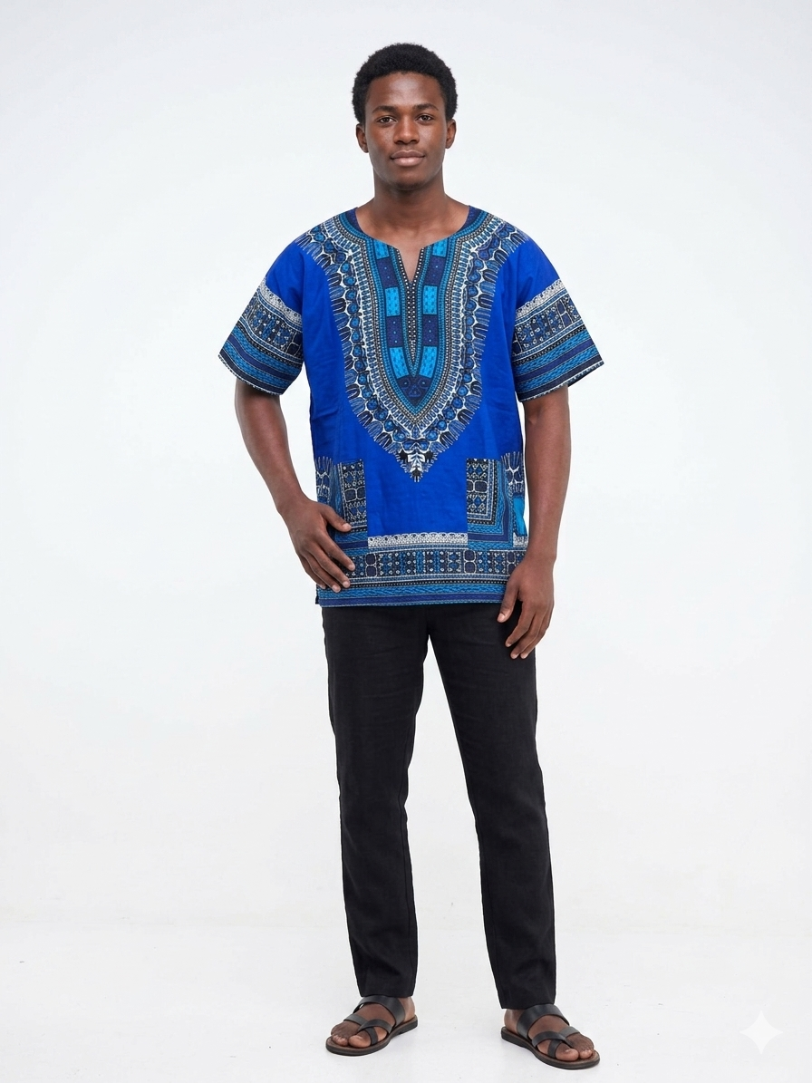 Men Cotton Dashiki Blue-Etnia Negra