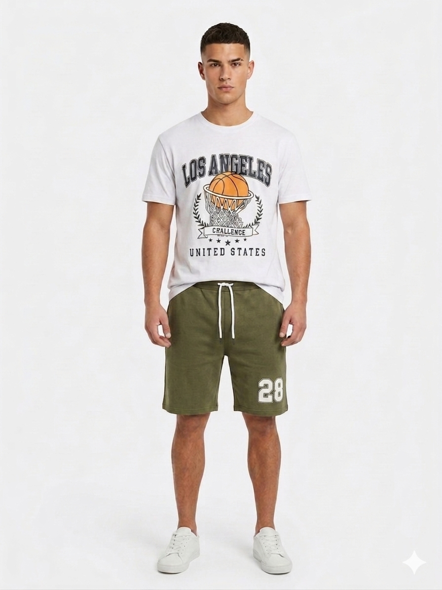Conjunto Caballero Los Angeles  Blanco- Oliva
