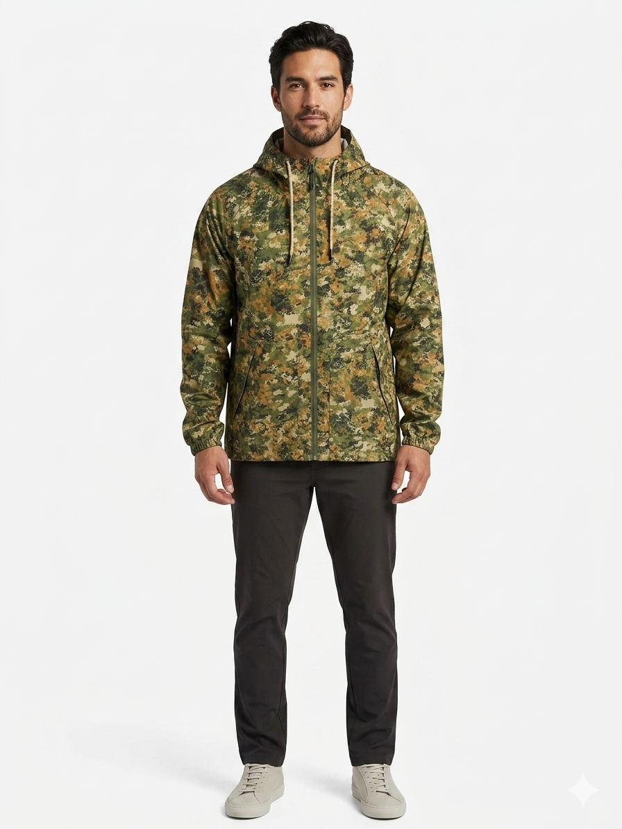 Solid / AOP Poly Ripstop Windbreaker W/ Mes Olive Abstract Camo