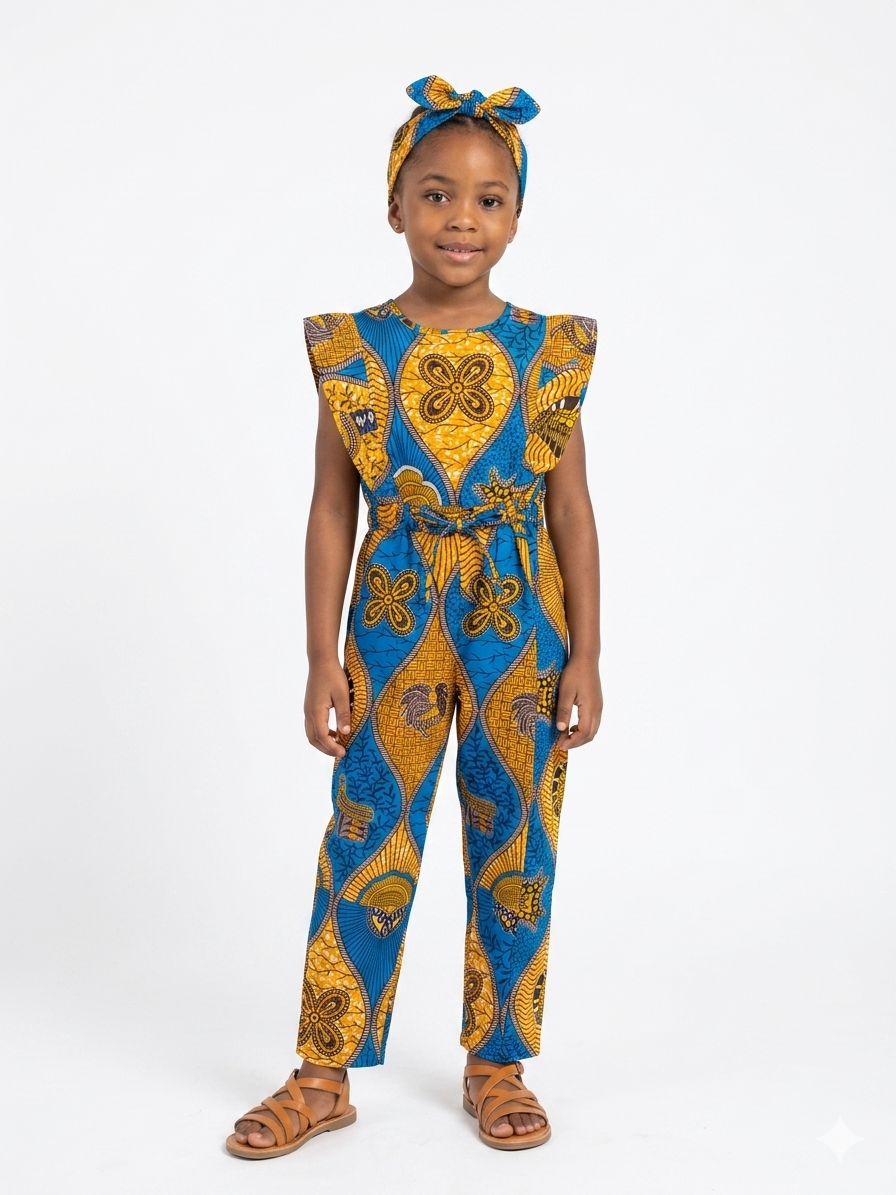 Jumpsuit Niña Azul-Naranja-Naranja (Etnia Negra)