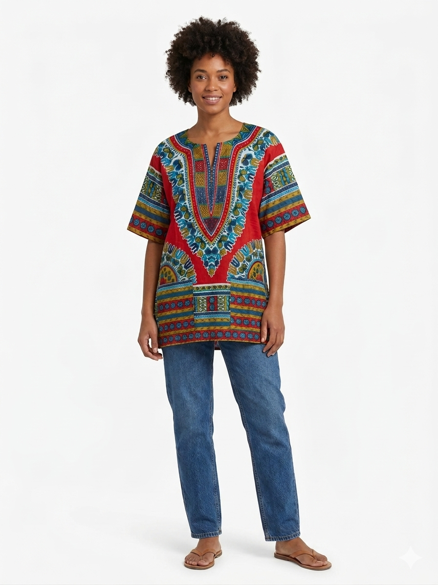 Camisa Roja Estampada Etnia Negra