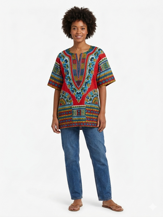 Camisa Roja Estampada Etnia Negra