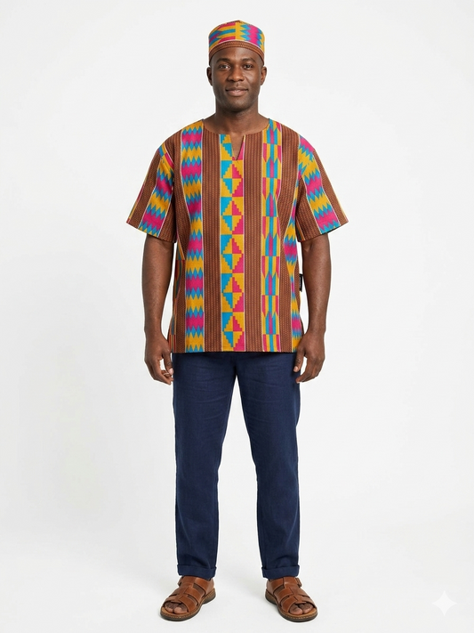 Camisa Caballero Chocolate-Fucsia-Naranja -Azul (Etnia Negra)