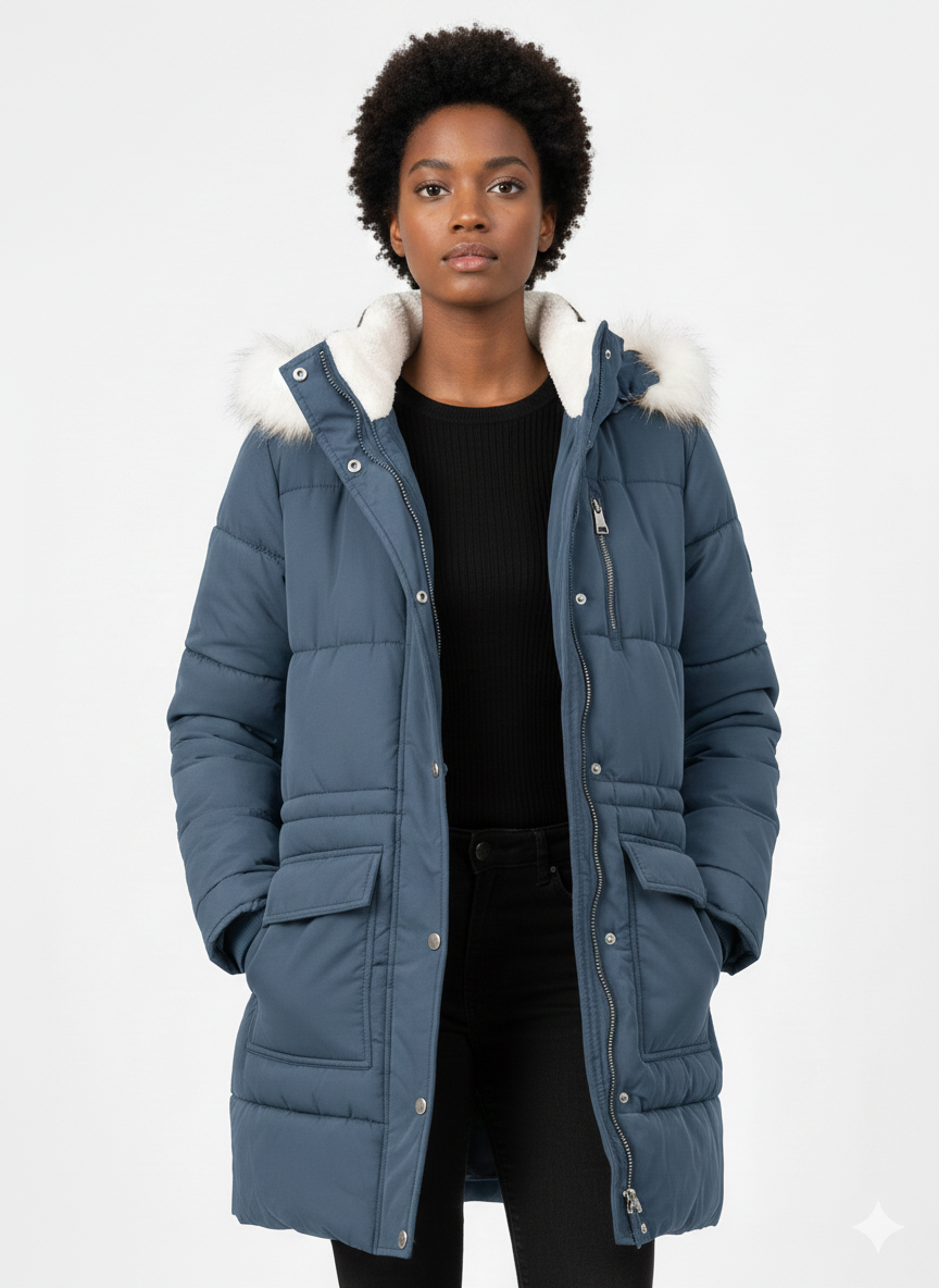 Suede Microfiber Fur Trim Jacket Vintage Indigo