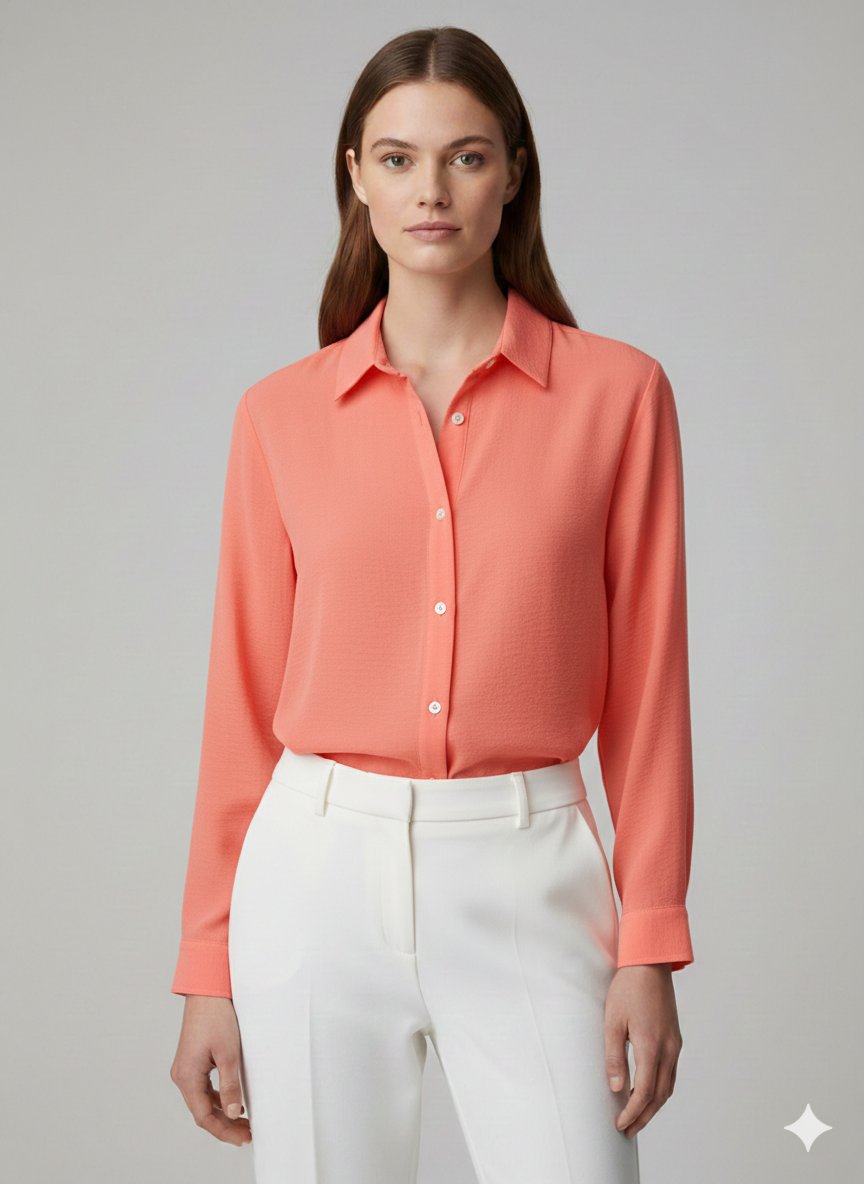 Blouse Contrast Stitch Coral - Ninety