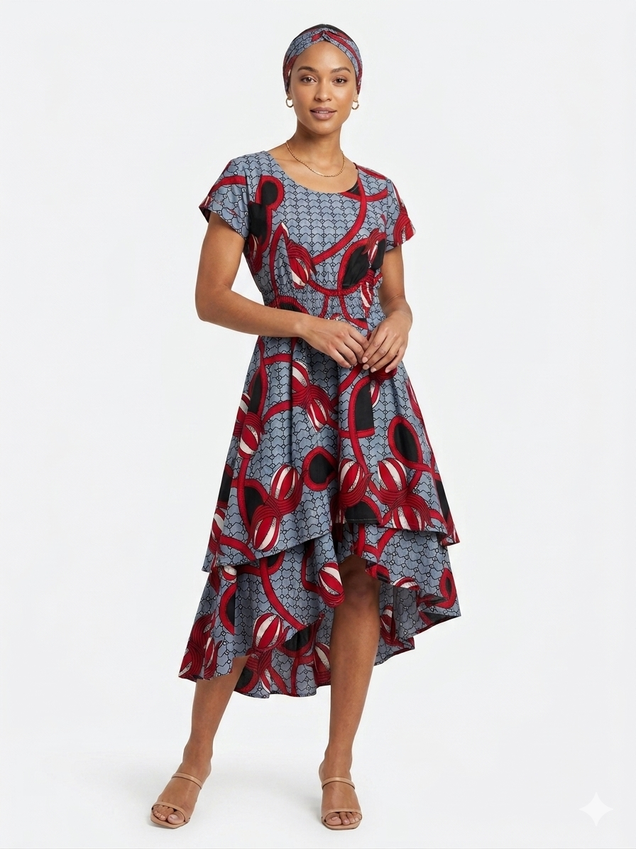 2 Tired Short Sleeve Plus Size Dress Red-Grey